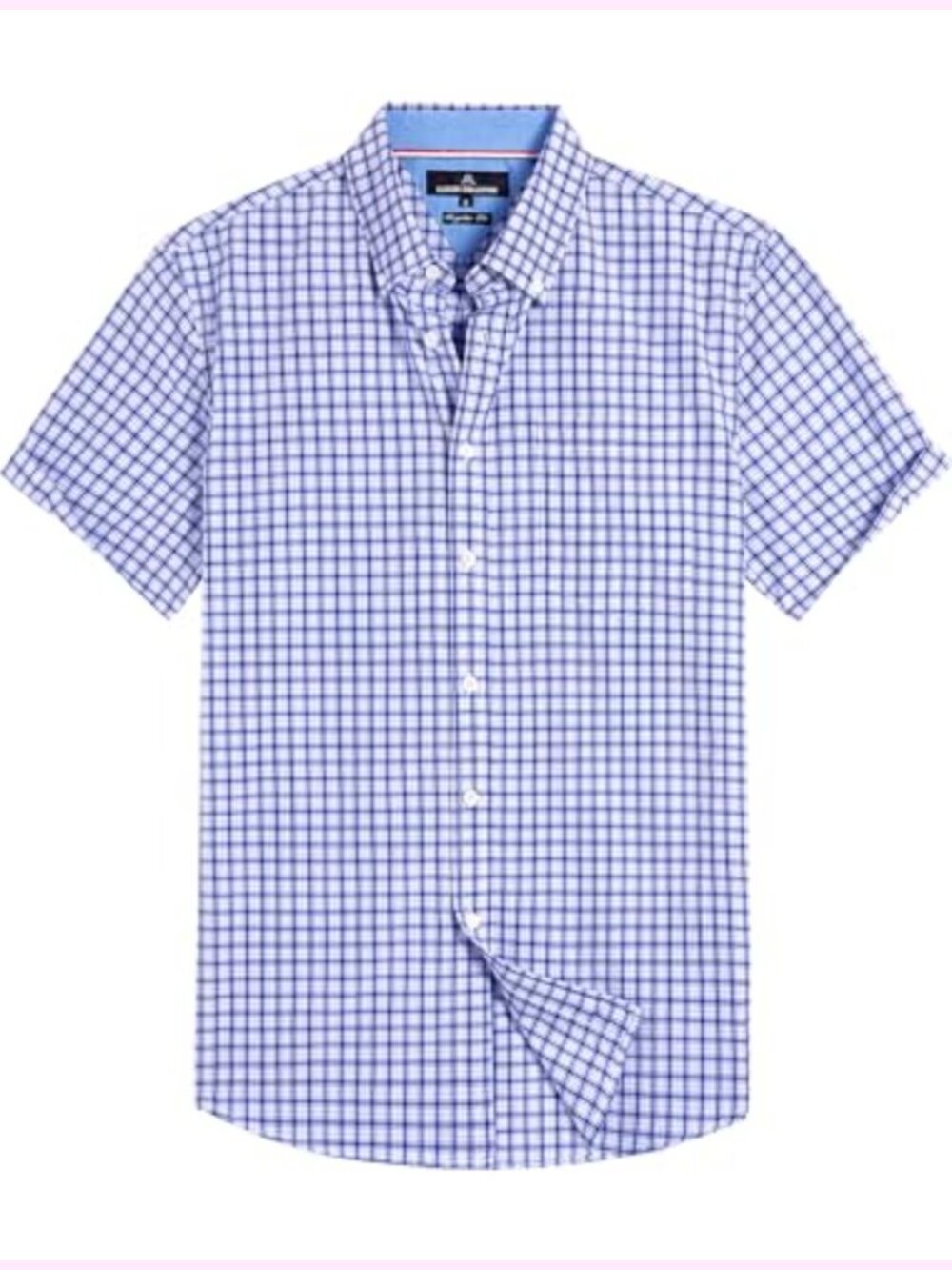Men's Short Sleeve Plaid Button Down Shirt with Pocket Lightweight Casual